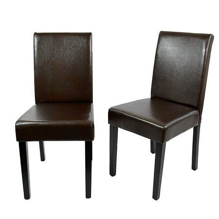- GHP Pack of 2 Brown PU Leather Padded Seat Wood Frame Contemporary Dining Chairs