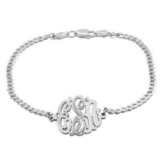 Monogram Custom Made Diamond Bracelet Personalized 20mm 14 Karat Yellow Gold or 14K White Gold