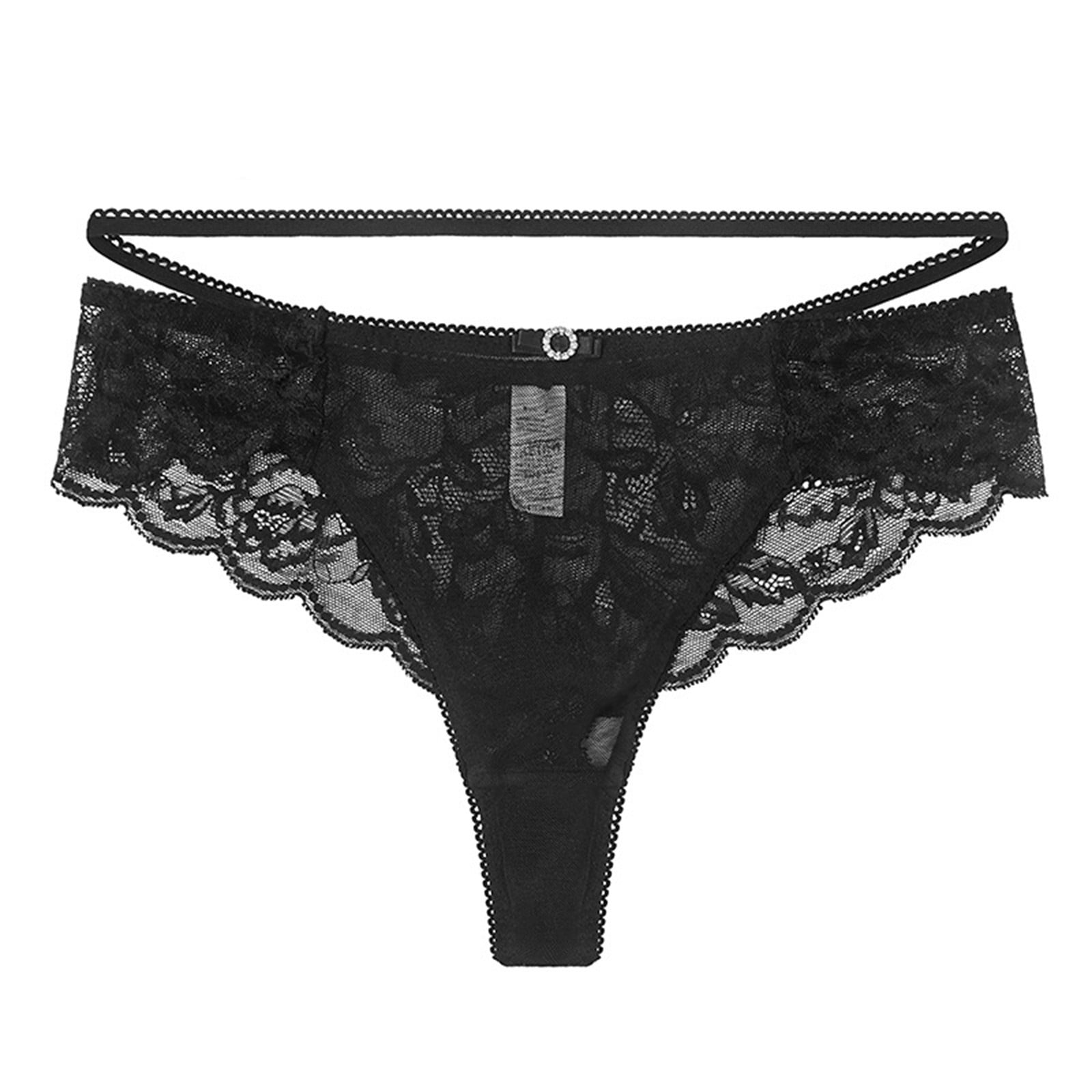 Lingerie For Women Sheer Lace Panties See Through Mesh Cotton Crotch Seamless Briefs Black