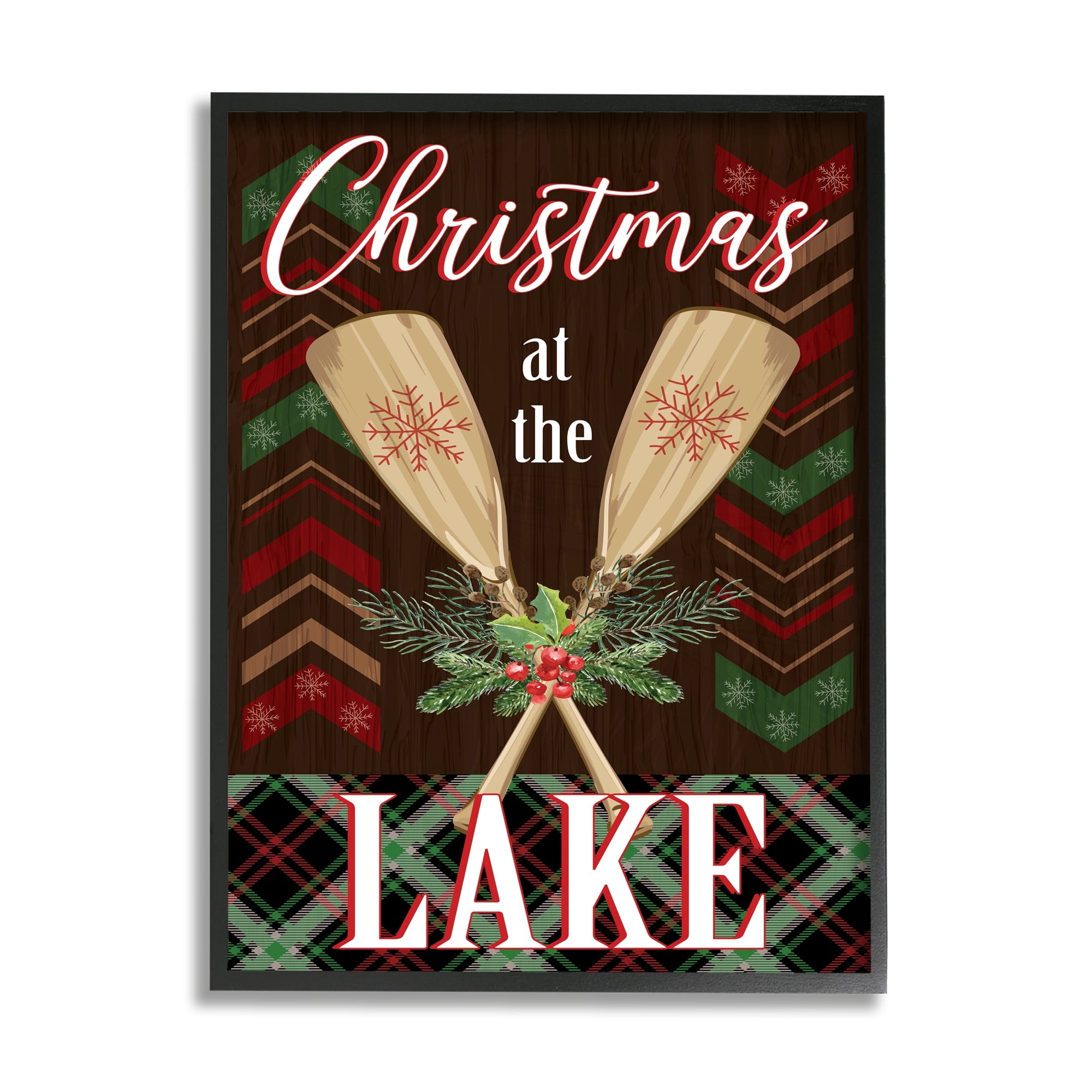 Stupell Industries Christmas At Lake Seasonal Oars Holiday Painting Gray Framed Art Print Wall Art