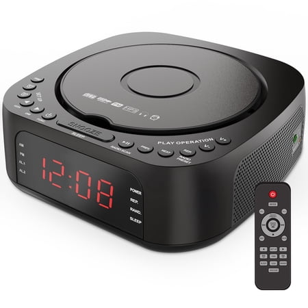 DESIGNICE Cd Player Alarm Clock Radio with Remote, Cd/Mp 3 Bluetooth Fm Player with Speakers, Usb photo DESIGNICE Cd Player Alarm Clock Radio with Remote, Cd/Mp 3 Bluetooth Fm Player with Speakers, Usb