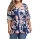 thumbnail image 3 of Camisa de mujer Blusa estampada con hombros descubiertos y manga corta con cuello en V, Azul marino, 4XL Kearding AP002468-24, 3 of 5