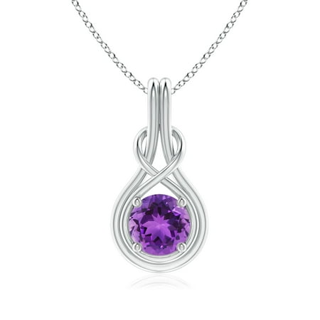 - Mother's Day Jewelry - Round Amethyst Solitaire Infinity Knot Pendant in 14K White Gold (7mm Amethyst) - SP0566AM-WG-AAA-7