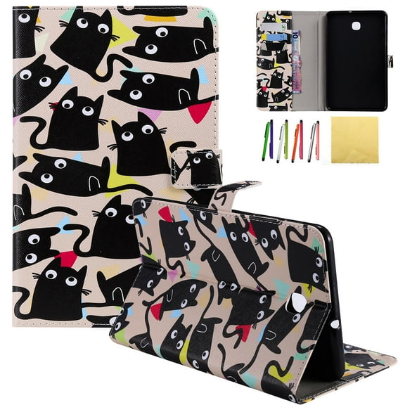 Galaxy Tab A 8.0 2018 Case, Allytech PU Leather Flip Foilo Stand Case Cover with Credit Card Slots & Strong Magnetic Clasp for Samsung Galaxy Tab A 8.0 (Model: SM-T387), Mini Cat
