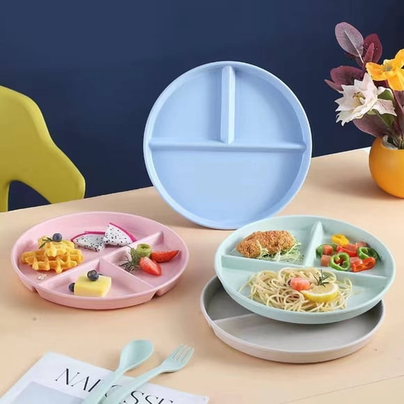 Xetio Portion Control Plate, Divided Plates for Adults, Wheat Plates for Adults, Bariatric Plastic Salad Lunch Tray, 9in Divided Plate, Unbreakable Reusable Dishwasher Safe
