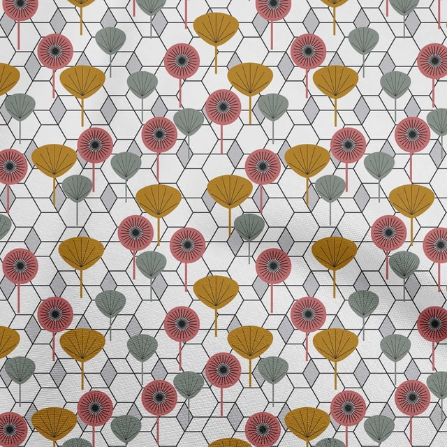 oneOone Polyester Spandex Dark Mustard Fabric Asian Floral Sewing Craft Projects Fabric Prints By Yard 56 Inch Wide
