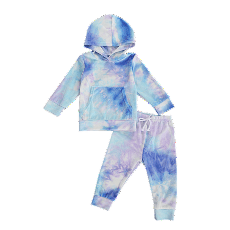 

Mioliknya Toddler Baby Girl Boy Fall Clothes Tie Dye Print Long Sleeve Hoodies Top Sweatshirts Pants Tracksuit 2Pcs Set