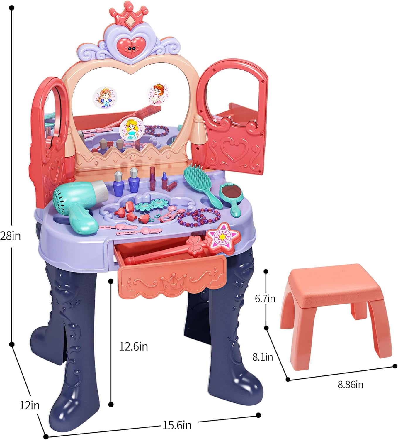 RUVINCE Toddler Vanity Set with Mirror, Chair, Music, Lights, and Accessories for Kids Ages 3-5