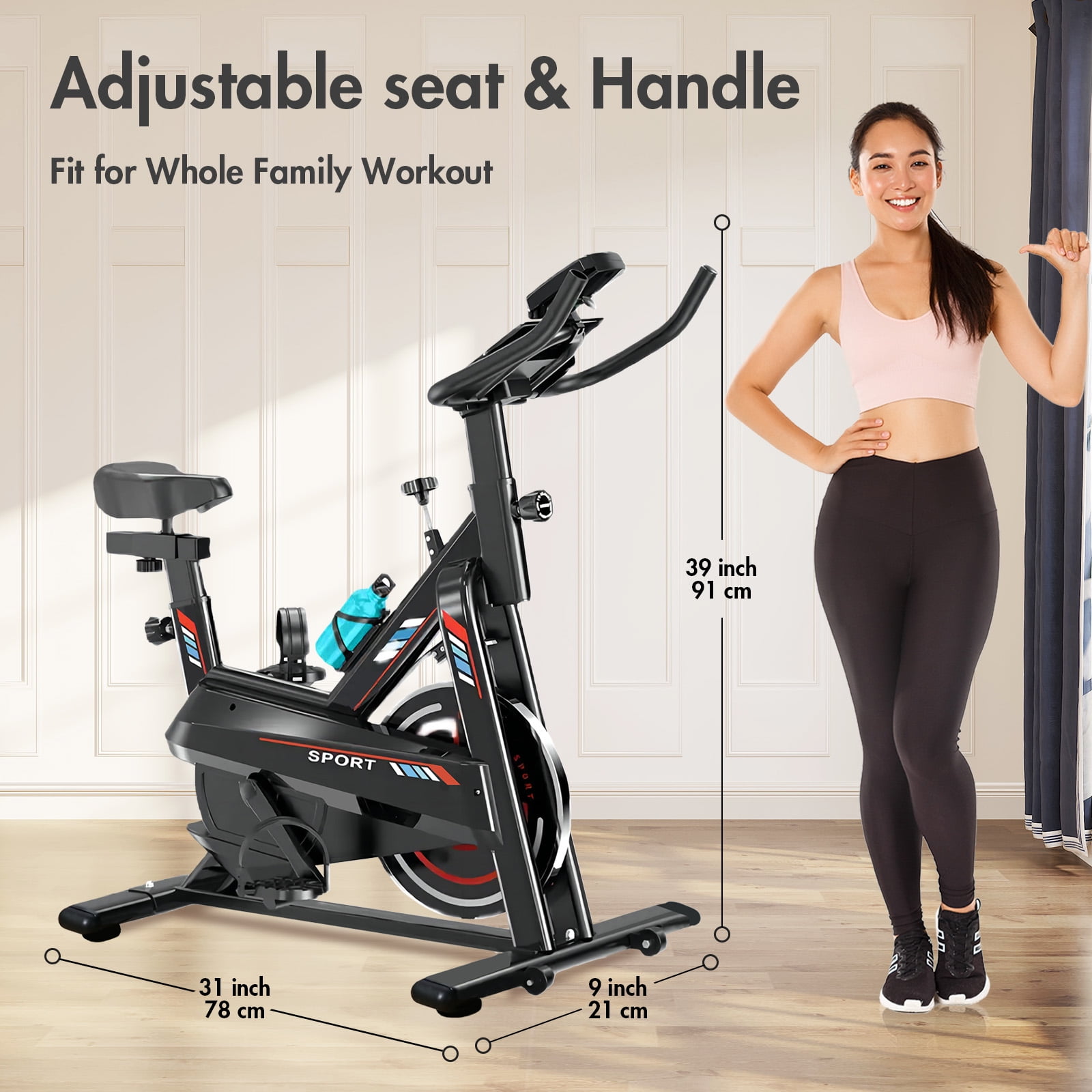 Arcon Exercise Bike, Indoor Cycling Bike, Stationary Bike for Home Cardio Gym with Silent Belt Drive, Workout Bike With Digital Display & Comfortable Seat, Black and Red