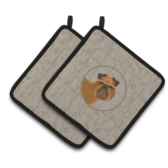 Carolines Treasures CK2191PTHD Brussels Griffon In the Kitchen Pair of Pot Holders, 7.5HX7.5W, multicolor