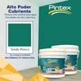 thumbnail image 2 of PINTEX Kit Pinta-me 2 Galones Pintura Vinil-Acrílica 3.8 L c/u | Incluye Brocha, Rodillo, Felpas, Masking Tape y Plastiprotector | Acabado Mate | Interiores y Exteriores | Verde Perico, 2 of 5