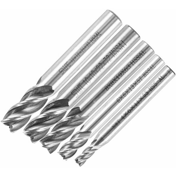 5Pcs HSS Straight Shank Lathe Cutter 4 Flute End Mill Drill Bit Tool 4/6/8/10/12mm for Milling Work-