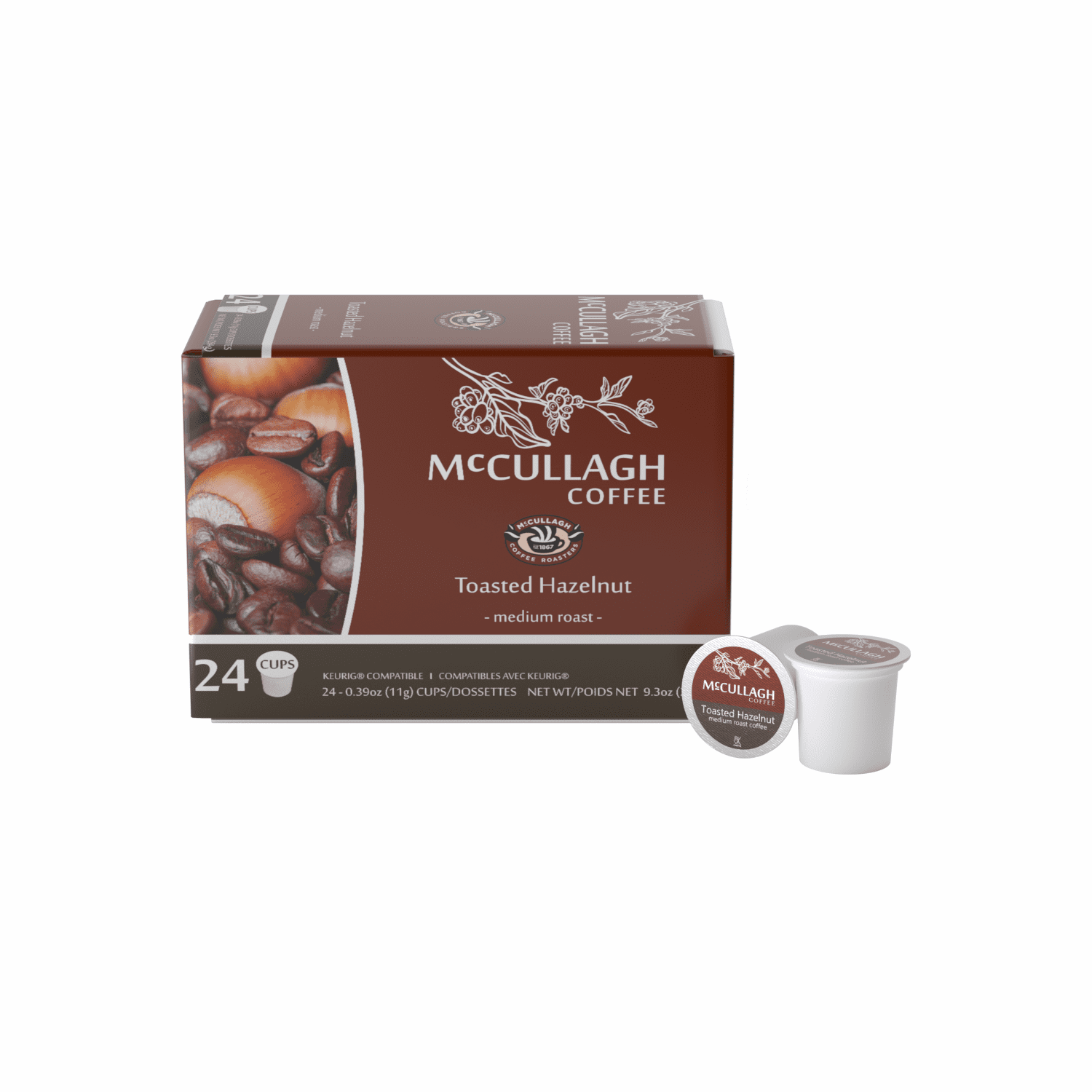 McCullagh Coffee Toasted Hazelnut Flavored Coffee Pods, Medium Roast 4/24ct for Keurig Brewers