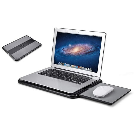 AboveTEK Portable Laptop Lap Desk w/Retractable Left/Right Mouse Pad Tray, Non-Slip Heat Shield Tablet Notebook Computer Stand Table w/Sturdy Stable Cooler Work Surface for Bed Sofa Couch or (Best Laptop Lap Desk Cooler)
