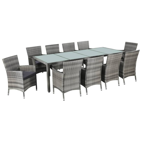 vidaXL 11 Piece Patio Dining Set with Cushions Poly Rattan Gray