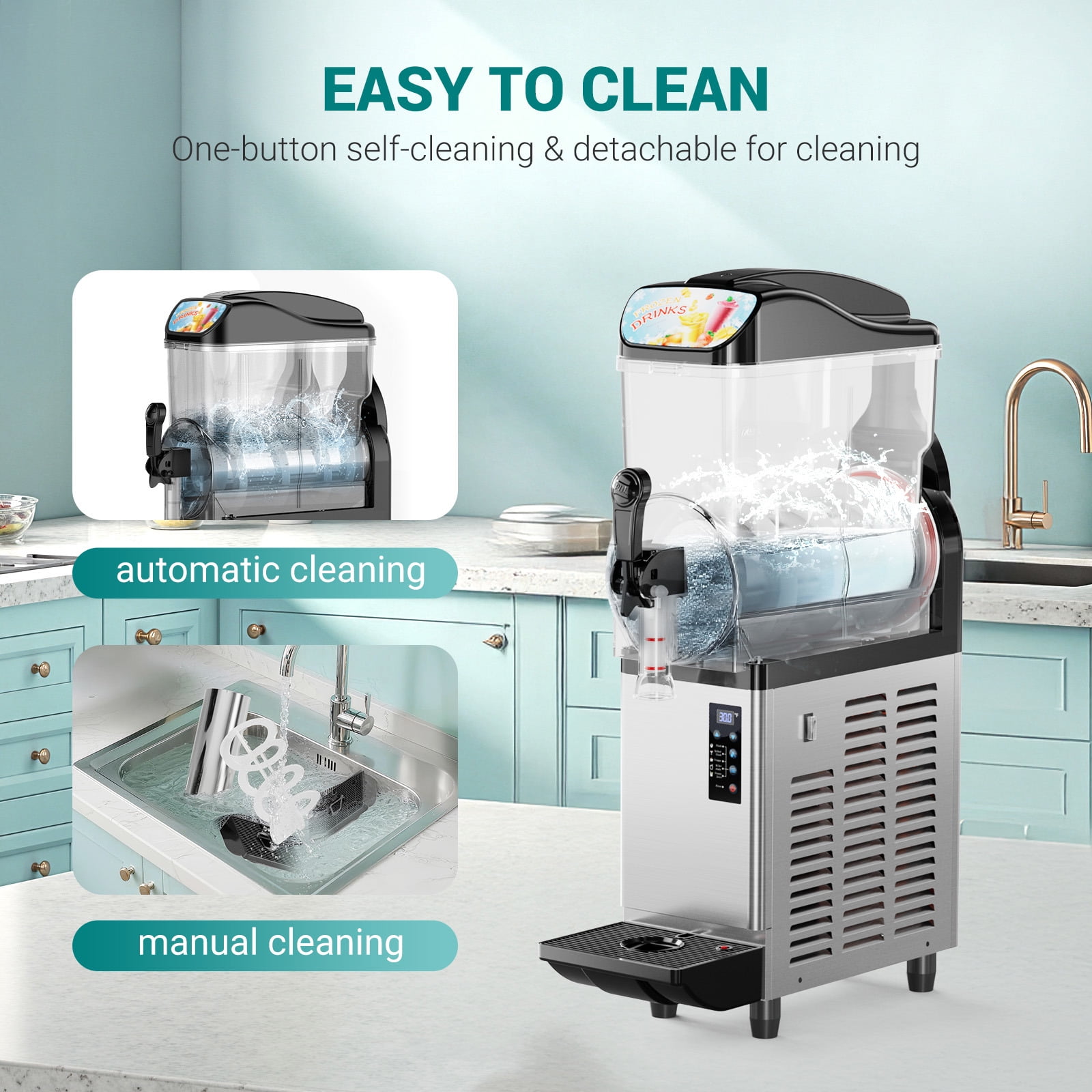 Joreek Ice Slush Machine Commercial Slushy Machine,Stainless Steel Frozen Drink Maker Slushie Maker 500W Slushie Machine for Home Party Restaurants