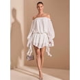 thumbnail image 4 of White Off Shoulder Puff Sleeve Ruffle Mini Dress With Asymmetric Hem For Evening Or Date, 4 of 8