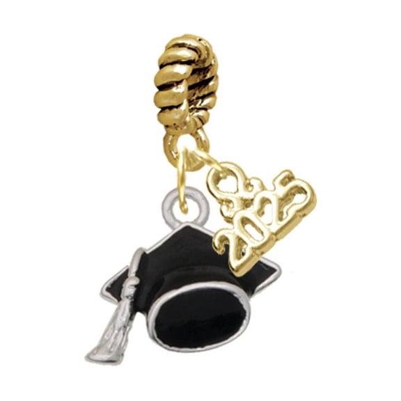 Delight Jewelry Silver-tone 3-D Graduation Hat - Gold-tone Rope Charm Bead Dangle with Mini 2025