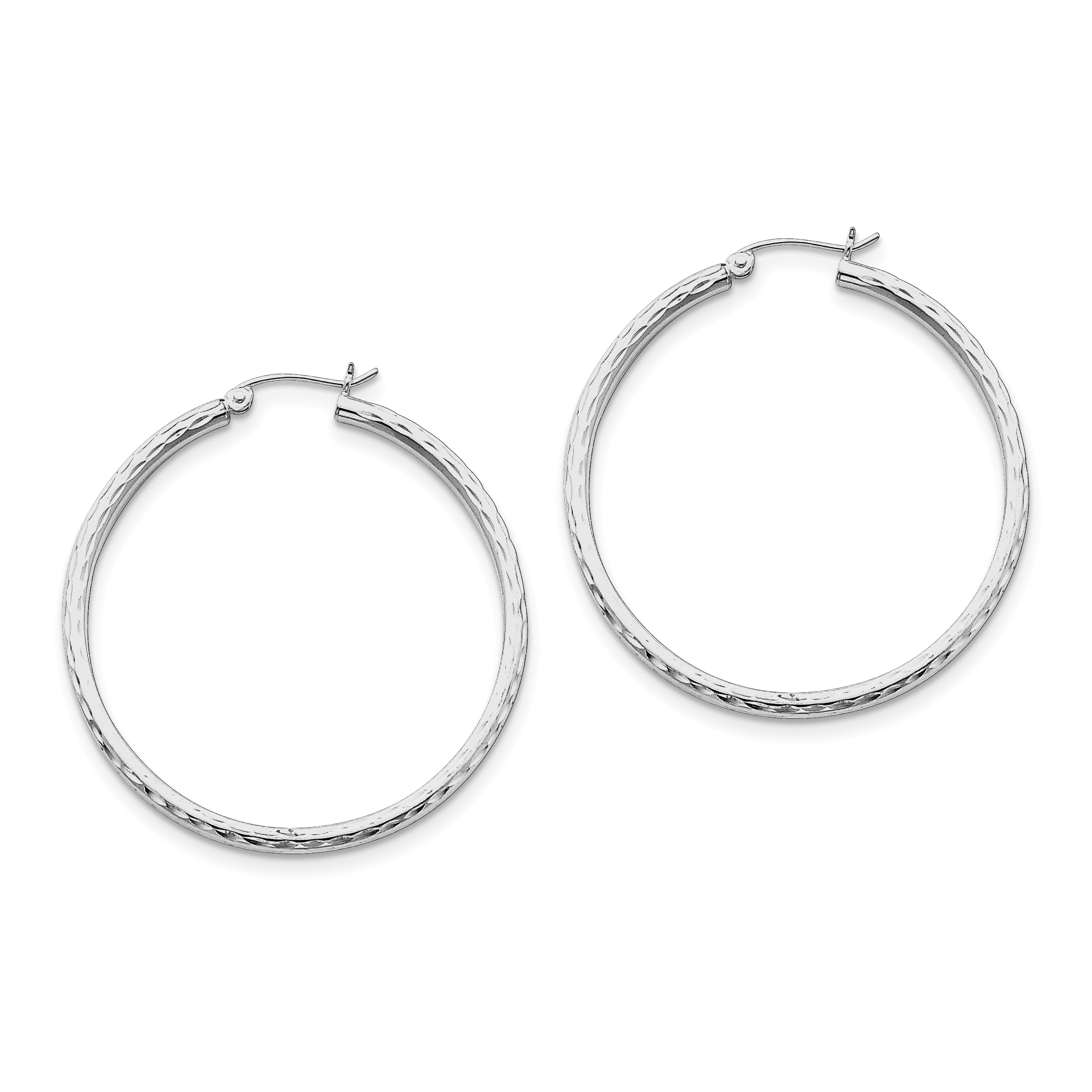 925 Sterling Silver Rhodium-plated 2.25mm Diamond-cut Hoop Earrings