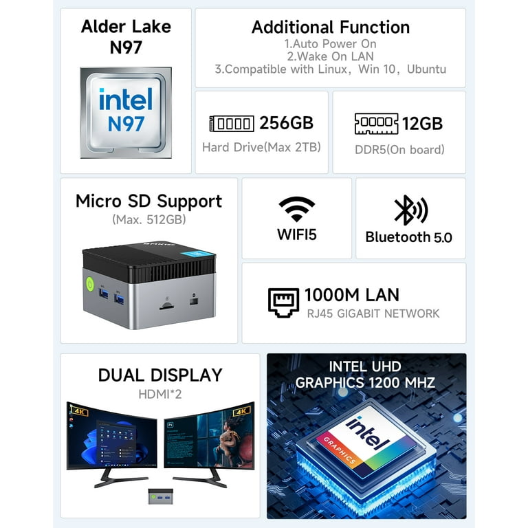 Free Shipping! GMKtec Mini PC, 12GB RAM, 256GB SSD, Intel