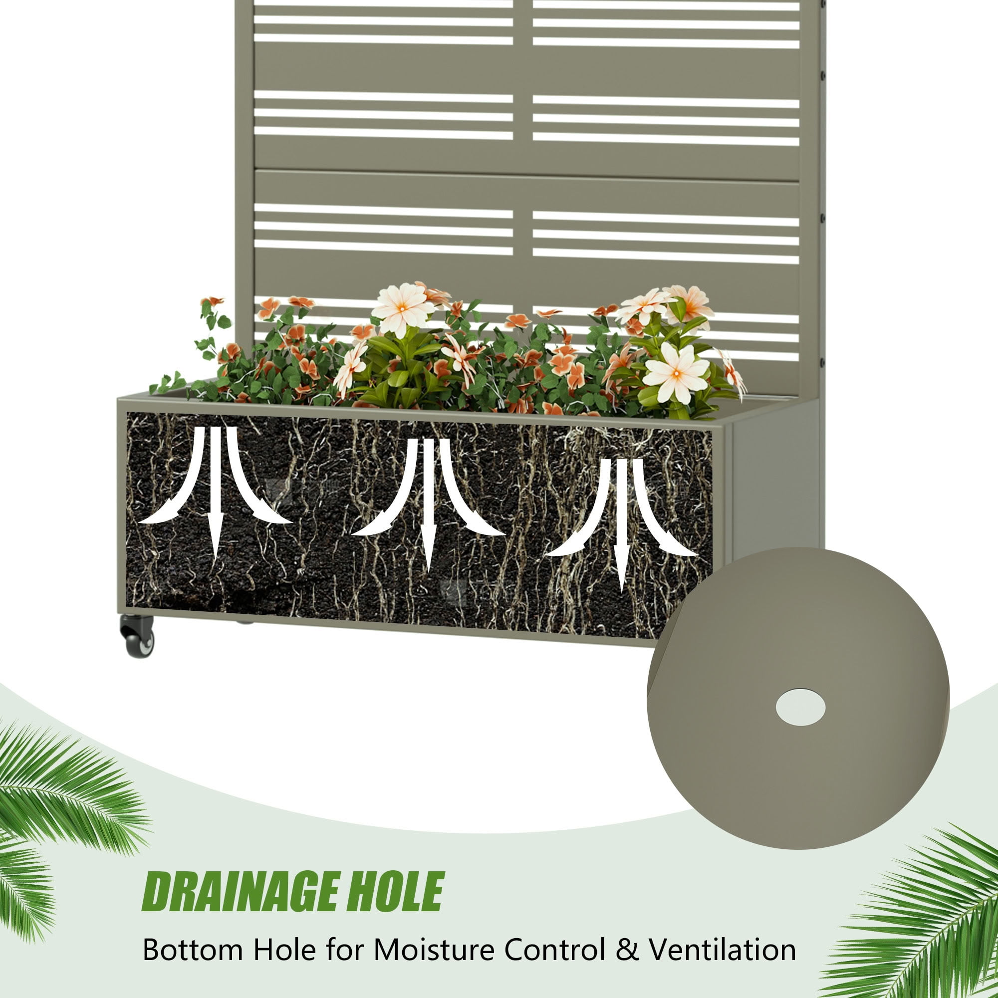 MAYEERTY 5 Panels Outdoor Metal Planter Box, Durable Weather-Resistant Planter, Decorative Metal Flower Box for Patio, Balcony, Garden
