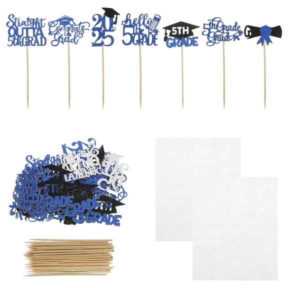 40pcs 2025 Graduation Cupcake Toppers Blue Glitter Class Cake Picks Congrats Grad Dessert Fruit Toothpick Party Decoration