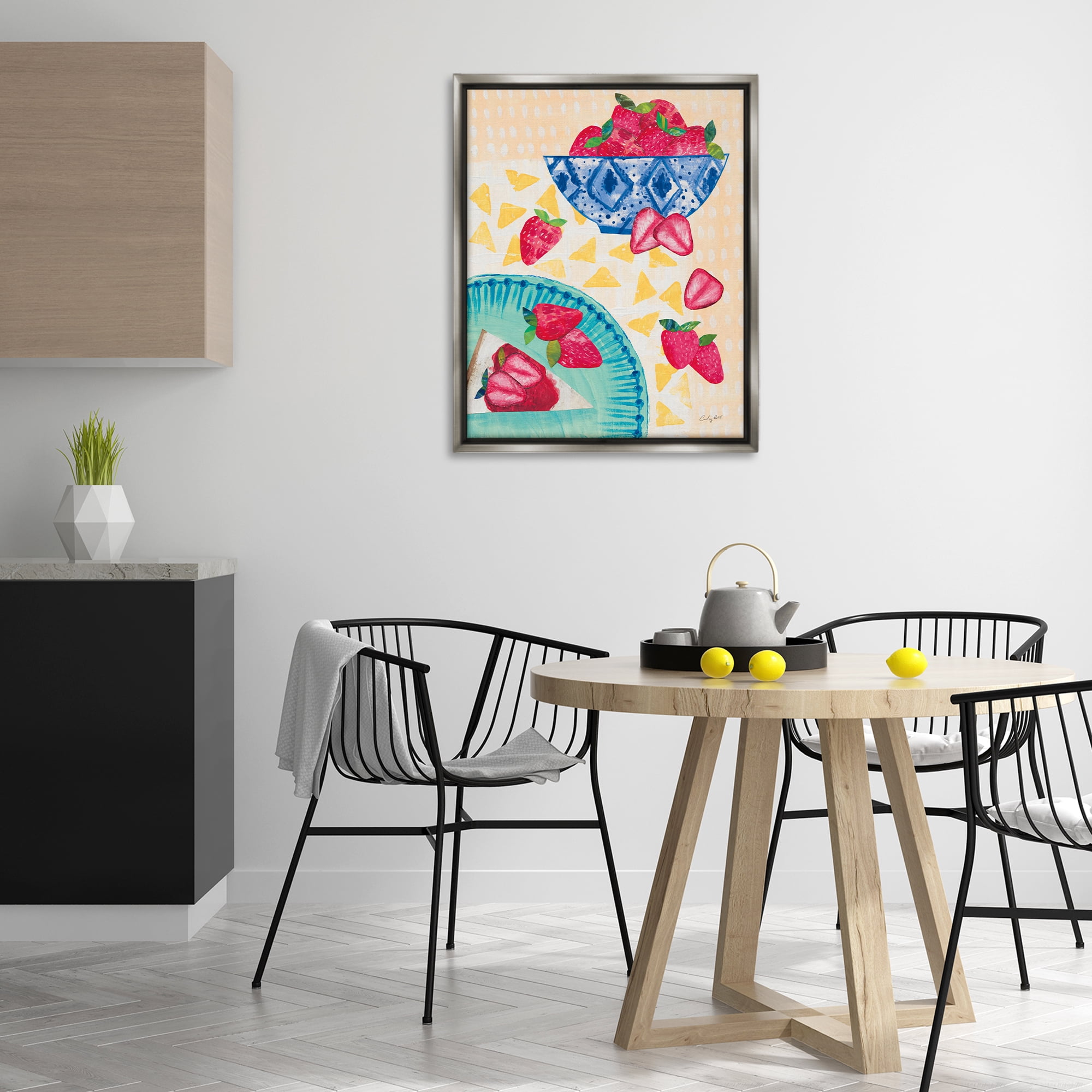 Stupell Industries Strawberry Dessert Tablescape Food & Beverage Painting Gray Floater Framed Canvas Art Print Wall Art, 25 x 31
