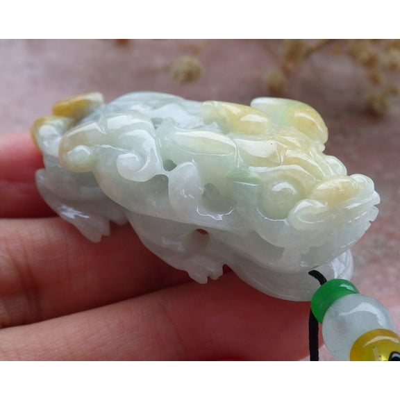 Certified Yellow Green Burma Natural A Jade jadeite Pendant Dragon Pi Xiu Coin Ruyi Necklace 674685 TN
