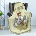thumbnail image 4 of Easter Soft Flannel Fleece Blanket, Happy Easter Calligraphy with Ribbon Basket of Eggs Vintage Style Drawn Print, Cozy Plush for Indoor and Outdoor Use, 50" x 70", Green and Khaki, by Ambesonne, 4 of 5
