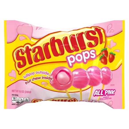 Starburst Pops All Pinks Strawberry Lollipops 8.8oz Lay Down Bag