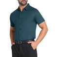 thumbnail image 4 of INSPIRE CHIC Men's Button Down Point Collar Short Sleeve Solid Color Business Dress Shirts XL Dark Green, 4 of 5