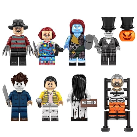 8 Pcs Festival Minifigures Building Blocks Toys, 1.77 Inch Horror Movie Character Chucky Minifigures Figures for Kids Boys Girls Birthday, Halloween, Christmas Gift