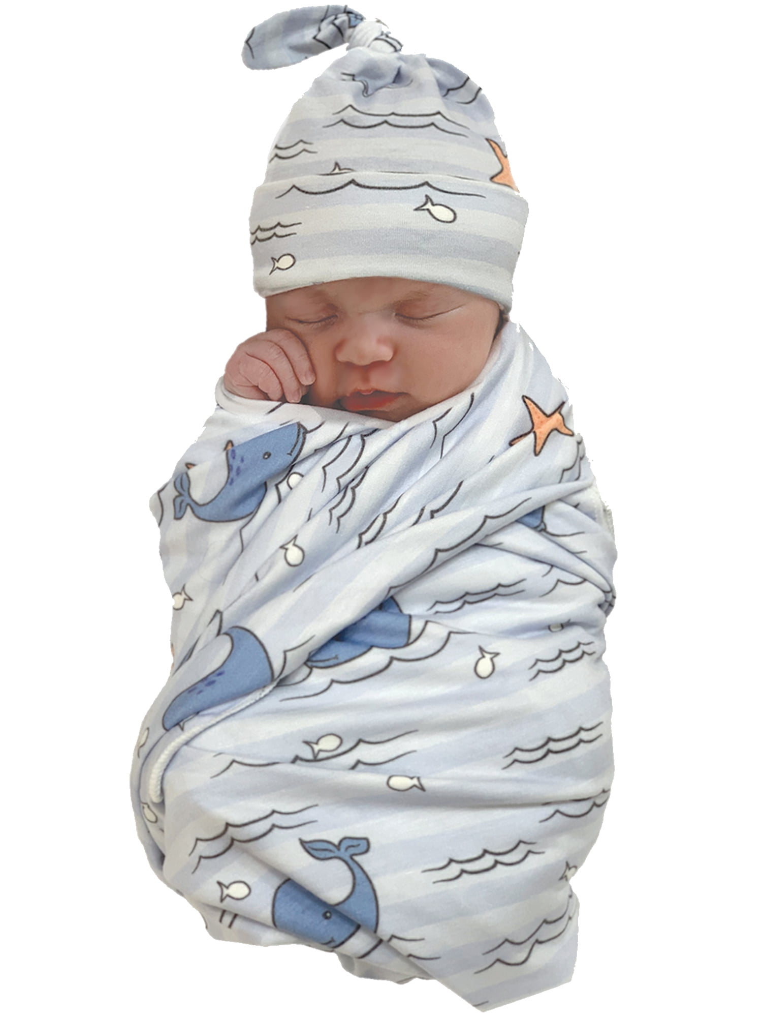 boy swaddle blanket and hat