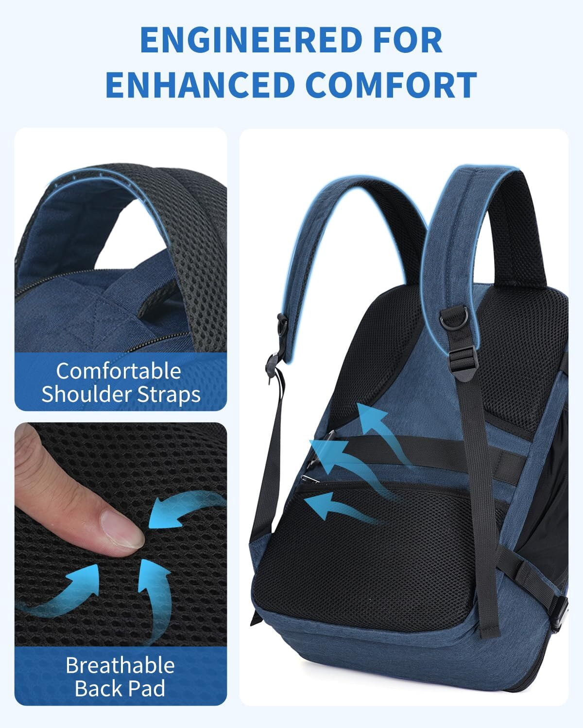 Business Travel Backpack Fits 17 Inch Laptop for Personal Item Bag 18x14x8 Clamshell Opening Carry on Laptop Backpack for Men with Wet Pocket, Blue