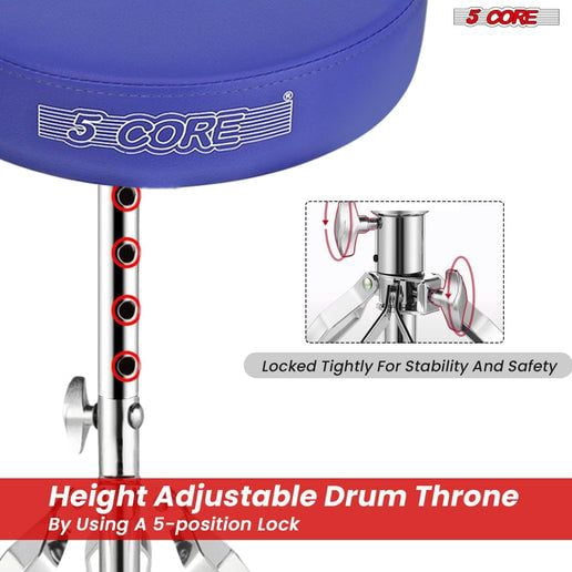 Drum Throne Adjustable Guitar Stool Padded Seat + Drum Practice Pad Snare Drumming Stand - DS CH ORG + DPAD COMBO Blue