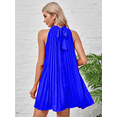 thumbnail image 4 of Femmes Casual Cravate Dos Licol Robe Mini Swing Plissé une Ligne Robe en Vrac (Bleu XL), 4 of 4
