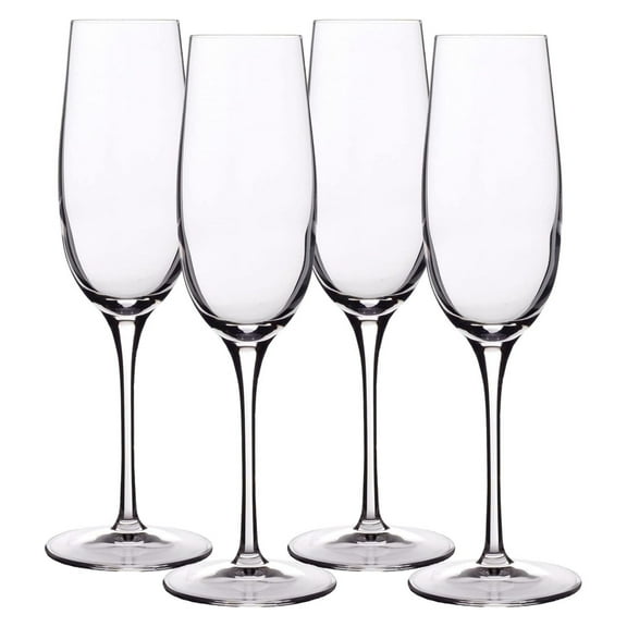 Drevy Crescendo 8-Ounce Champagne Flute Glasses, Set Of 4, Crystal SON-hyx Glass, Made In Italy.