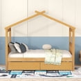 thumbnail image 2 of Bellemave House Bed with Drawers Twin Size Platform Bed with Storage Playhouse Design Wooden House Bed Frame With Headboard and Footboard for Teens, Natural Brown, 2 of 11