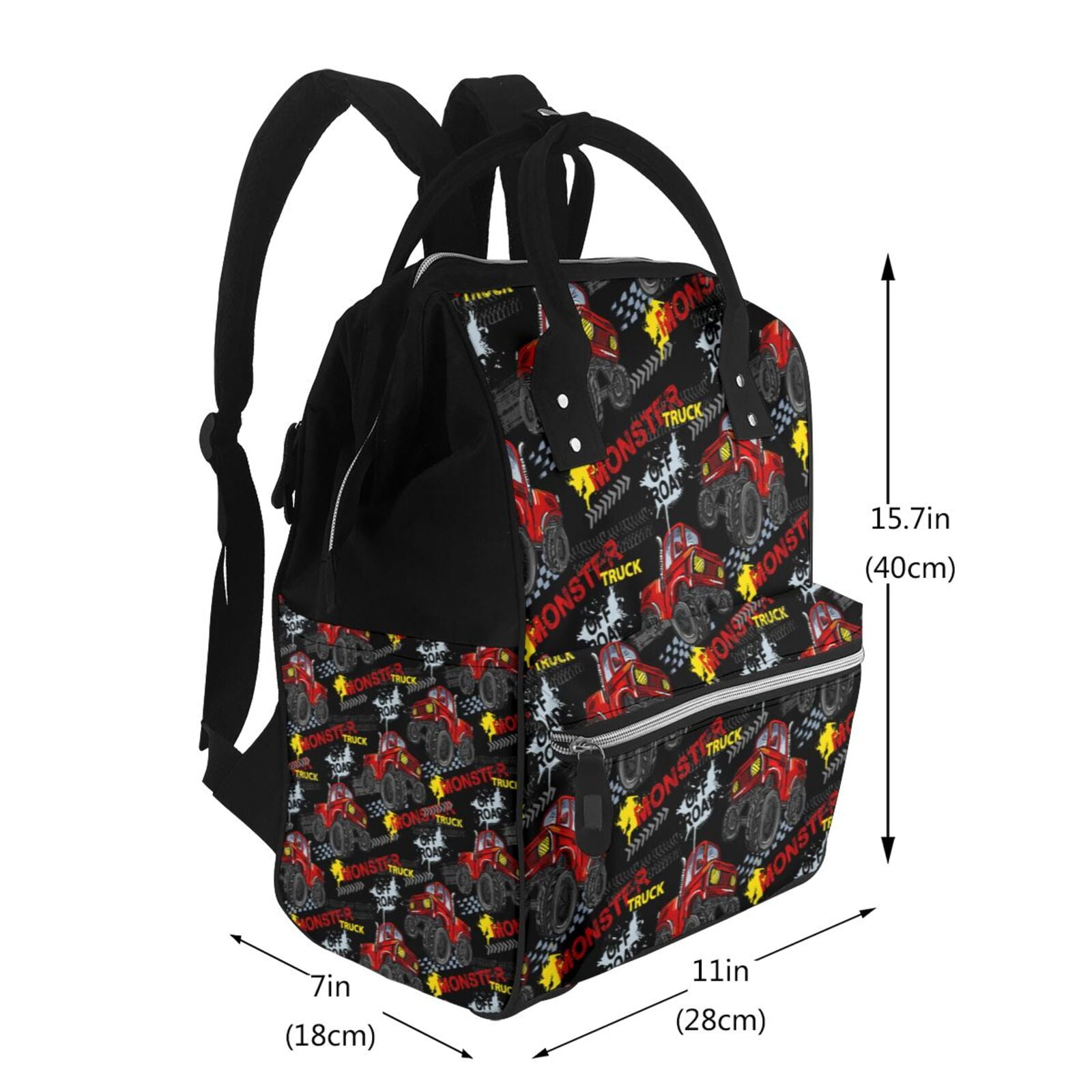 Ratiio Monster Truck Mummy Backpack - Waterproof Twill Canvas, Large Capacity Diaper Bag with Multiple Pockets and Adjustable Straps