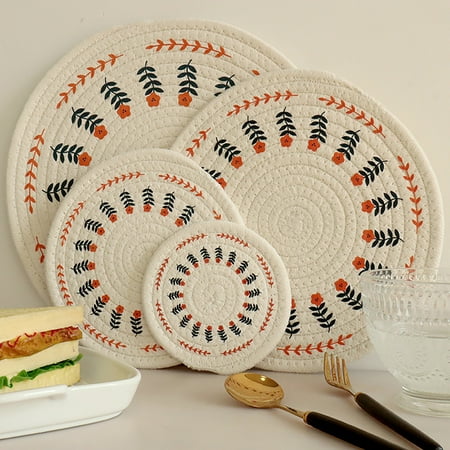 

Leaveforme Flower Pattern Woven Cup Coaster Round Cotton Rope Tasty Sweet Drink Tea Coaster Table Decor