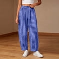 thumbnail image 4 of Iyufng Checkered Wide Leg Pants for Women Loose Casual Pants, Elastic Waistband with Pockets, 4 of 6