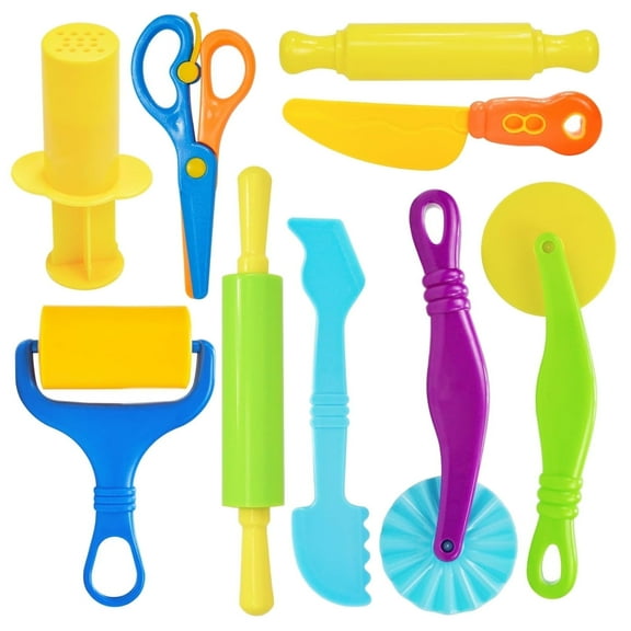 Playdough Tool Set, 9 Pcs Play Dough Tools Sets for Kids Ages 3 4 5 6 7 8 , Playdough Accessories Includes Cutters Roller, Rolling Pins, Safety Scissors, Plastic Knife