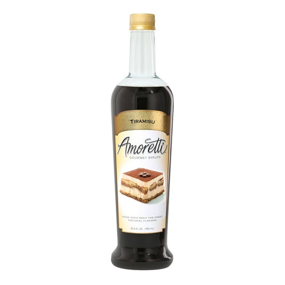 Amoretti - Tiramisu Gourmet Syrup, 94 Servings Per Bottle (750 ml), for Flavoring Coffees, Cocktails, and other Beverages, Gluten Free, GMO/GEO Free, Preservative Free