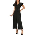 thumbnail image 2 of INSPIRE CHIC Women's Formal Jumpsuits Ruffled Sleeve High Waist V Neck Dressy Long Wide Legs Pants XL Black, 2 of 6