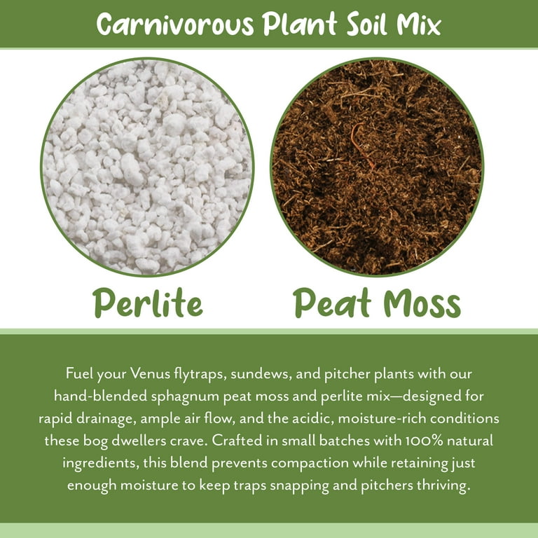 Carnivorous Plant Potting Soil Mix, Ideal Amendment for Venus Fly Traps, Sundews, and Pitcher Plants 2 Quarts