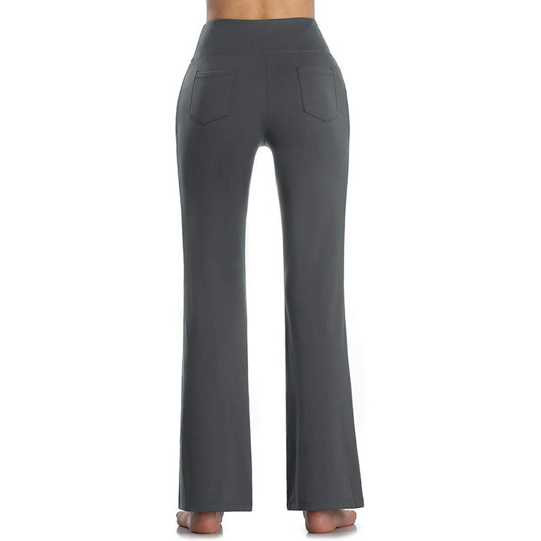 Hfyihgf Bootcut Yoga Pants with Pockets for Women Tummy Control Workout  Bootleg Work Pants High Waist Stretch Leggings(Dark Gray,L) 