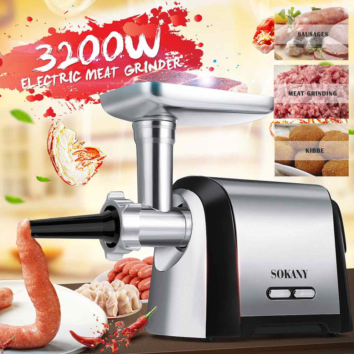 3200W Electric Meat Grinder Heavy Duty Stainless steel Electric Chopper Mincer Slicer Stuffer