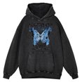 thumbnail image 3 of Sudadera con capucha para hombre, estilo retro, desgastado, con estampado de mariposas y relámpagos azules, con palabras creativas, de gran tamaño, cálida, 100 % algodón, a la moda, para otoño, 3 of 5