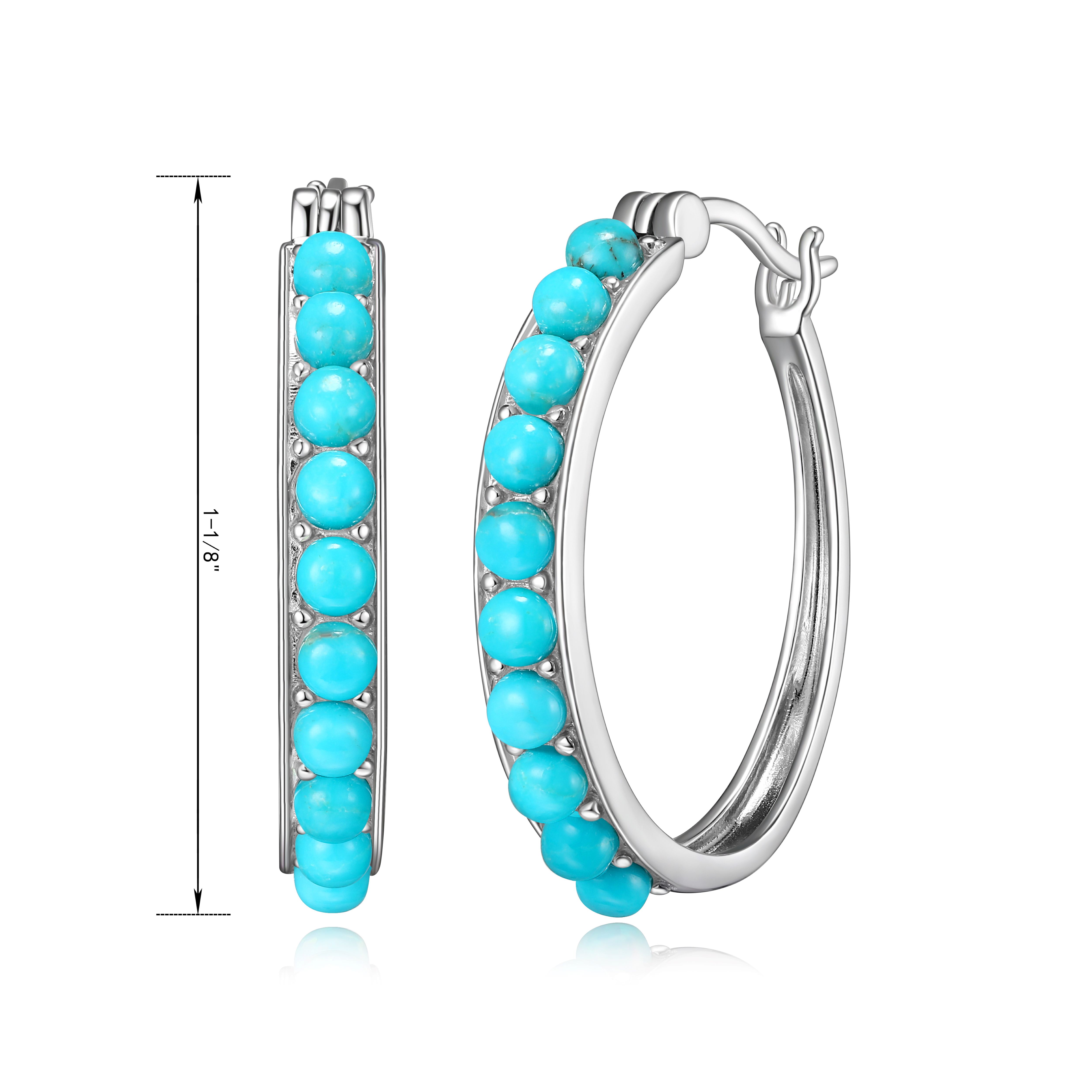 Forever Facets Women's Platinum over Sterling Silver Turquoise 3x2mm Hoop Earrings