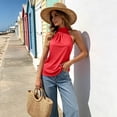 thumbnail image 6 of Gamivast Halter Neck Tank Tops for Women Sleeveless Mock Turtleneck Blouses Casual Summer Pleated Tunic Shirts Elegant Dressy Work Office Wear Red XL, 6 of 8